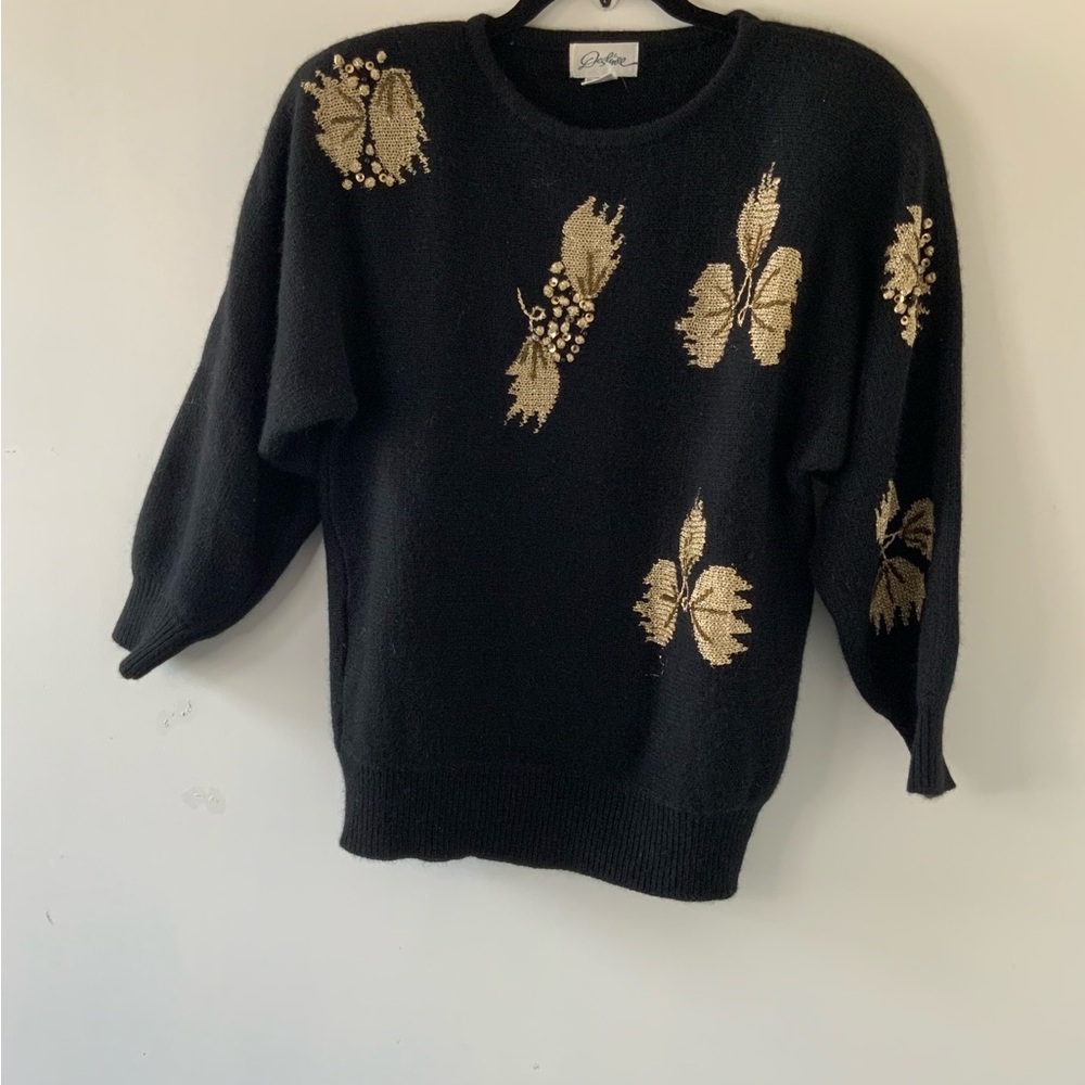 Destinee Cachet Black and Gold Crew Neck Sweater with Embroidered Designs